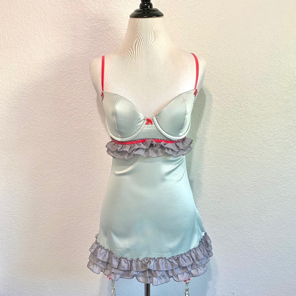 Victoria's Secret Mint Green and Gray Ruffled Slip